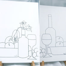 Couples Wine Fruit Flowers and Grape Canvases - 2 canvases - Left  and right Pair - Predrawn Coloring canvas